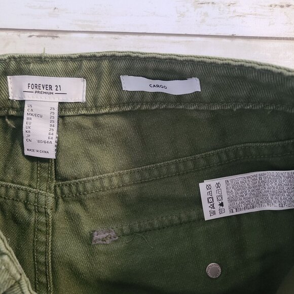 Forever 21 Cypress Cargo Denim Pants Wide Leg Ombre Green Pockets 25 Streetwear - Picture 4 of 10